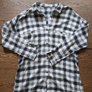MNG Casual Gangham Button Down Hi-lo Blouse - size 4